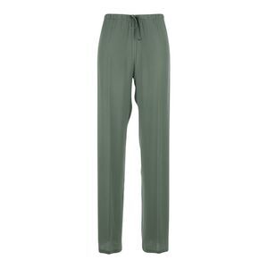 Semicouture Women Green Pants With Elastic Drawstring Waist In Silk Blend Woman